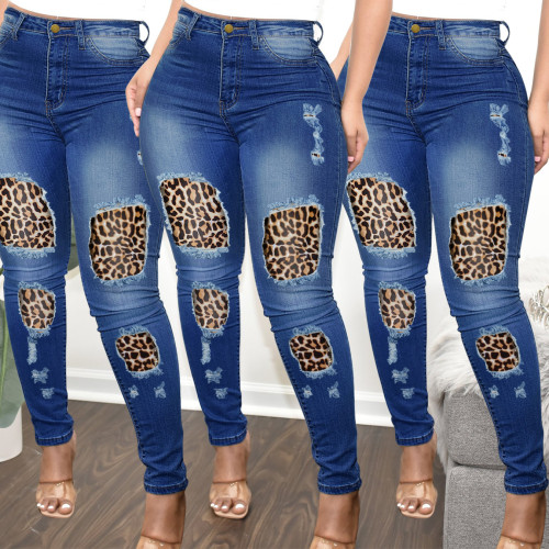 Women's trendy fashion big ripped jeans