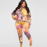 New tie-dye printing fashion casual two-piece plus size women's suit