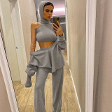 Pullover 2021 new high-neck vest + V-neck long-sleeved loose two-piece suit