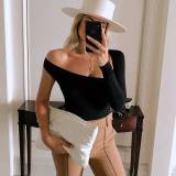 Sexy one-shoulder bodysuit street temperament commuter milk silk bottoming shirt