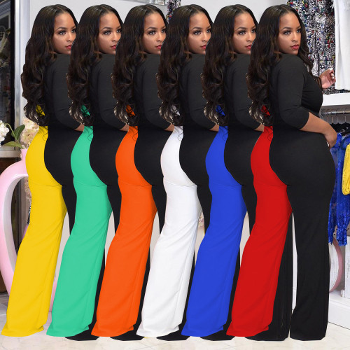 Plus size women's fashion sexy solid color two-piece jumpsuit