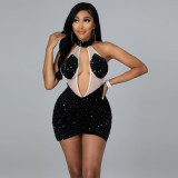 New sexy nightclub party halter see-through sequin bag hip skirt women