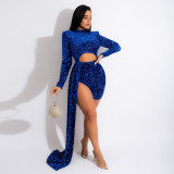 Sequined long-sleeved nightclub sexy padded shoulder dress