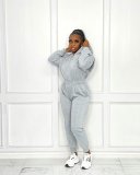 Women's new fall/winter leisure pull-up sweater hooded sports fitness jumpsuit