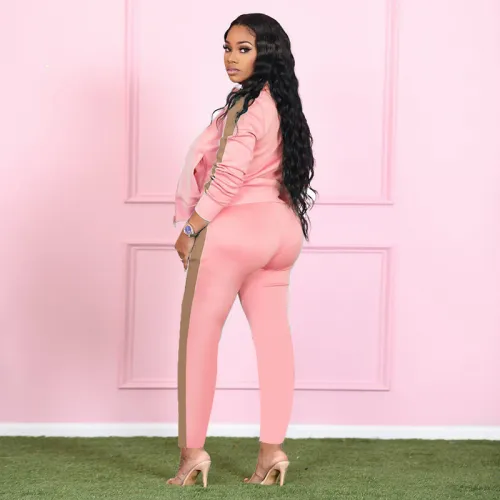 New color matching zipper fitness running pants suit casual sports women's two-piece suit