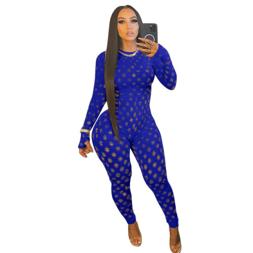 Sexy women's tight-fitting long-sleeved hollow nightclub outfit women