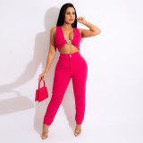 Fashion casual sleeveless short top women with slim pencil pants solid color two-piece suit