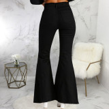 Fashion all-match wide-leg denim flared pants with holes in the knee