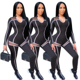New casual mesh stitching jumpsuit