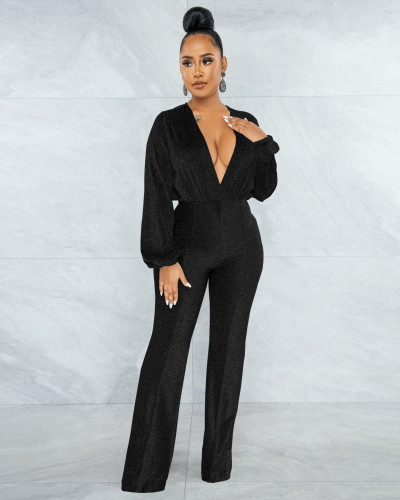 New sexy sexy V-neck high stretch lurex women's jumpsuit
