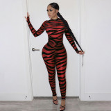 New product striped print see-through mesh sexy jumpsuit