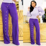 Hot sale high-rise bootcut silver button straight-leg trousers