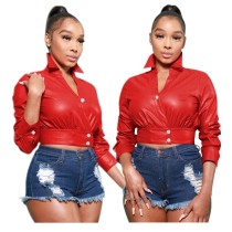 Women's new style flocked leather jacket long-sleeved button leather jacket Women's new style flocked leather jacket long-sleeved button leather jacket