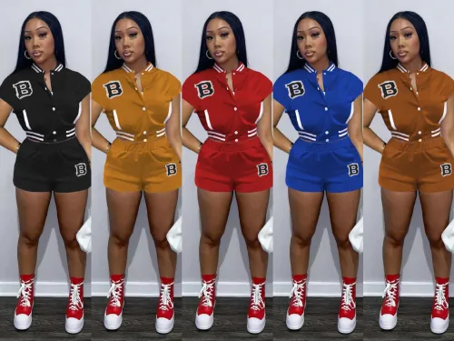 Hot Fashion Snap Button Threaded Letter Printing Baseball Short Suit