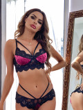 Female lace see-through seductive velvet sexy lingerie set