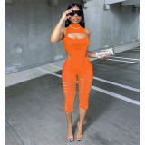 Women's spring 2022 sexy temperament solid color sleeveless hollow two-piece suit