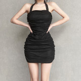 Spring and summer new women's fashion halter neck sexy backless slim bag hip temperament dress