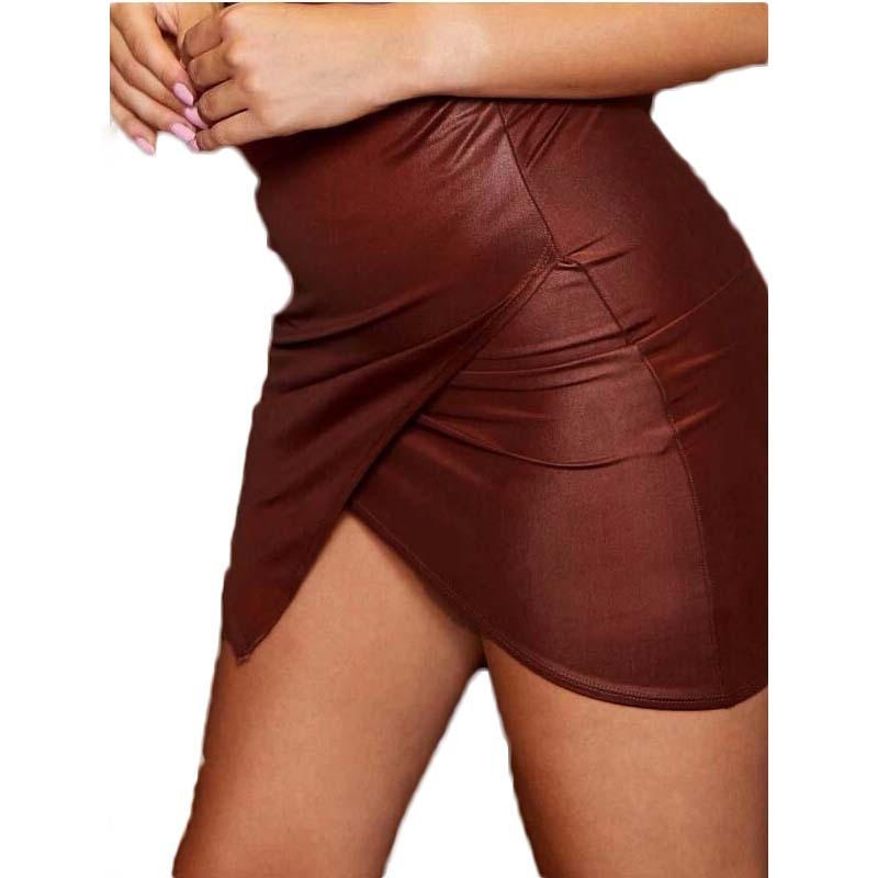 Sexy halterneck high waist dress bright open back leather skirt PH168-392