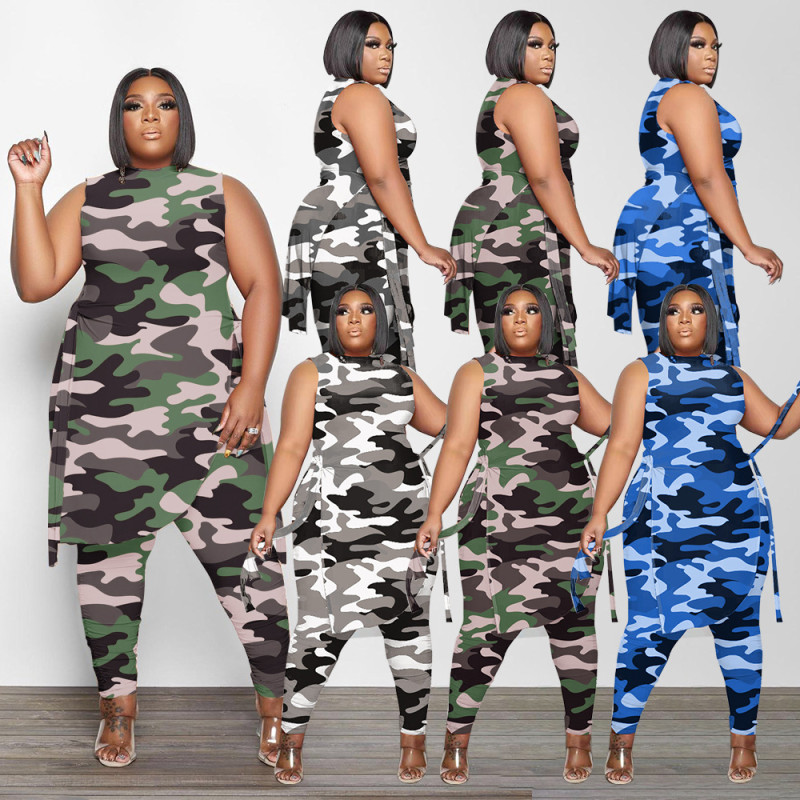 Fat woman plus size women's clothing spring and summer new fashion printing two-piece set