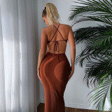 Spring and summer new women's sexy backless strappy halter bag hip slim temperament dress women