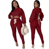 Women's clothing cute fashion temperament commuter spring and autumn solid color hooded two-piece set