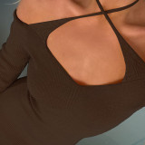 New women's fashion halter neck one-shoulder long-sleeved slim bag hip dress women