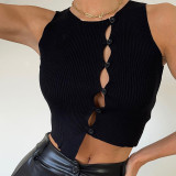 New women's fashion round neck single-breasted knitted cardigan slim vest women