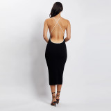 Sexy temperament exposed backpack hip halter dress