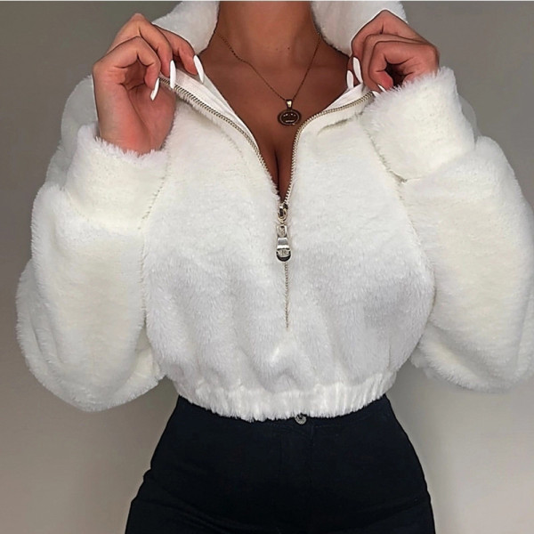 women's autumn winter long sleeve soft warm stand collar zipper sweater sweater