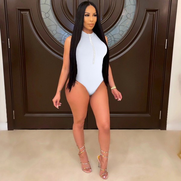 Fashion Women's Sleeveless Solid Color Masonry Zipper Jumpsuit