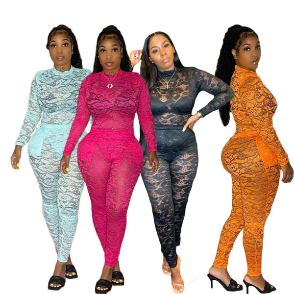 Women's pants see-through lace two-piece sexy nightclub suit W5899