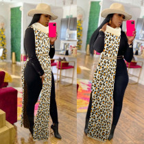Sexy Side Split Leopard Print Sweater Dress Nightclub Skirt