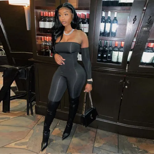 Fashion Chest Wrap Slim Gloves Jumpsuit Nightclub