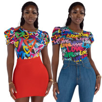 Pile of Sleeves Letter Heart Dark Button Shirt Top Pile of Sleeves Letter Heart Dark Button Shirt Top