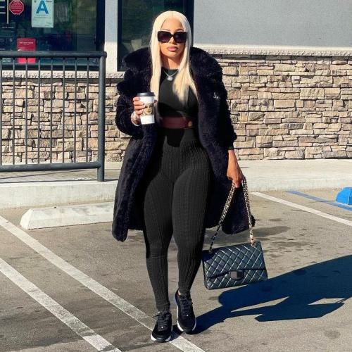 Women's Sexy Ladies Show Waist Sweater Cloth Splicing Versatile Fashion Casual Suit