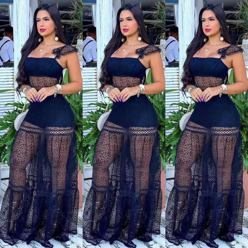 Nightclub suit sexy mesh stitching sling zipper dress