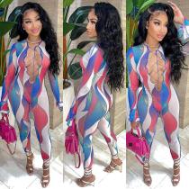 Ladies Fashion Print Cutout Sexy Jumpsuit