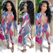 Ladies Fashion Print Cutout Sexy Jumpsuit