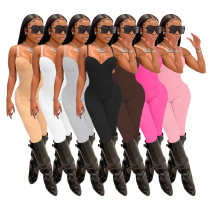 Women's summer sexy thin suspender jumpsuit women's solid color
