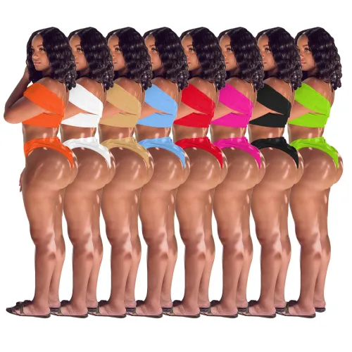 Summer Split Swimsuit Women's Beach Sexy Solid Color Vacation Bikini