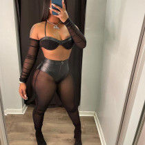 Sexy Perspective Mesh High Waist Hip Raise Thin Sports Casual Pants X21PT741