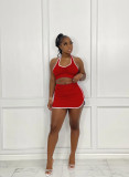 Women's Solid Color Sleeveless Halter Pleated Sports Two Piece Short Skirt Set