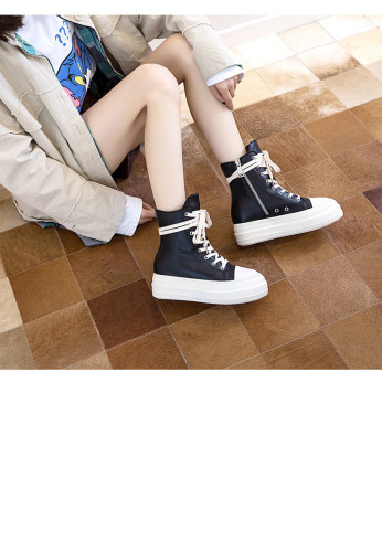 Platform high-top shoes women's side zipper canvas lace-up casual sneakers platform shoes