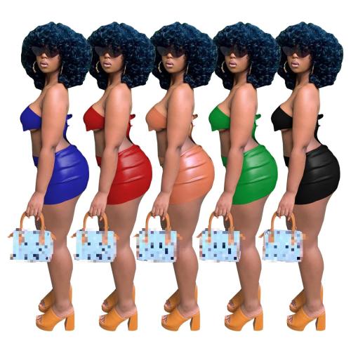 Women's summer leather tube top skirt sexy nightclub suit women