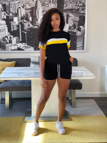 Contrast color stitching casual sports two-piece suit