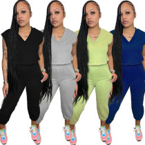Solid Color Casual Sleeveless Cropped Pants Two Piece Set Solid Color Casual Sleeveless Cropped Pants Two Piece Set