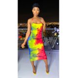 spring summer tie-dye print slip dress