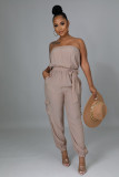 Fashion Wrap Chest Belt Solid Color Jumpsuit