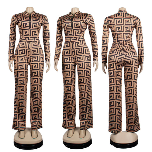 Sexy deep v-neck zip-up jumpsuit nightclub outfit