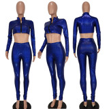 Fashion sexy soft silk magic blue two-piece suit